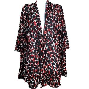 Ali Miles Open Front Cardigan M Artsy Animal Print SemiSheer Knit 3/4 Slv Career